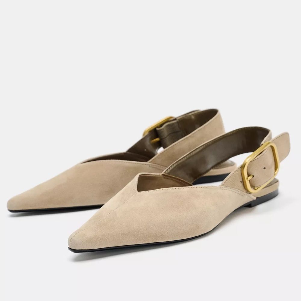 ZARA SPLIT LEATHER BUCKLE SLINGBACKS - Picture 1 of 4